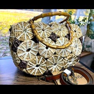 Patricia Nash Palmarola Natural White Woven Straw Satchel Crossbody Handbag NWT